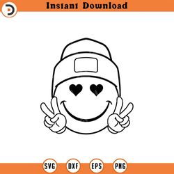 happy face beanie svg, peace sign svg, heart eyes, happy face clipart, retro happy face png cut file cricut, silhouette