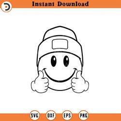 happy face beanie svg, thumbs up svg, happy face clipart, retro happy face png, good vibes cut file cricut, silhouette