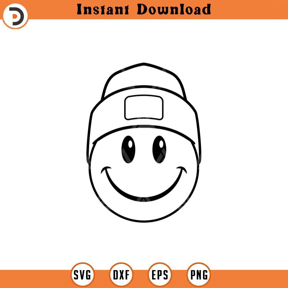 SVG2254-Happy Face Svg, Beanie Hat Svg, Happy Face Clipart, Retro Happy Face PNG, Good Vibes Only Cut File Cricut, Silhouette, Png Pdf, Vector.jpg