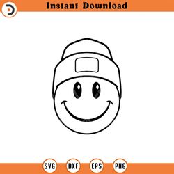 happy face svg, beanie hat svg, happy face clipart, retro happy face png, good vibes only cut file cricut, silhouette