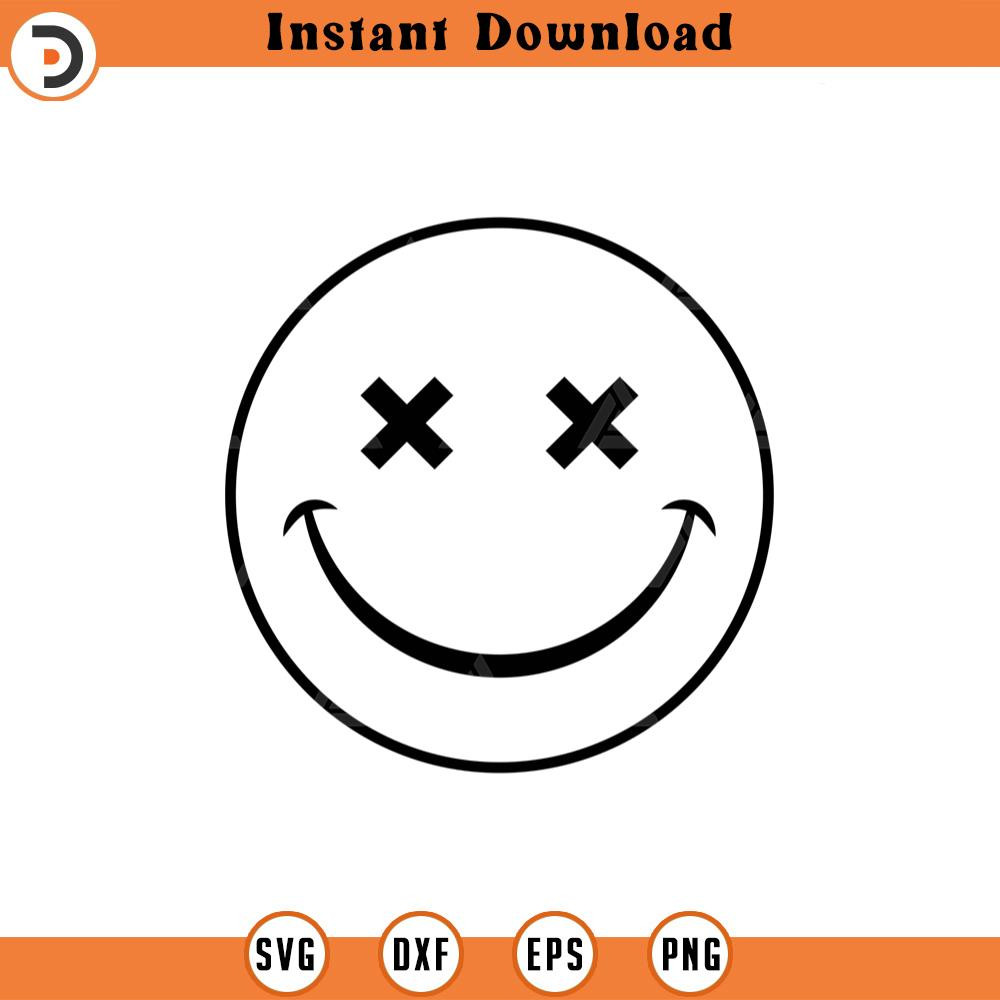 SVG2256-Happy Face Svg, Cross Eyes Svg, Retro Happy Face PNG, Positive, Good Vibes Only Cut File Cricut, Silhouette, Png Pdf, Vector.jpg
