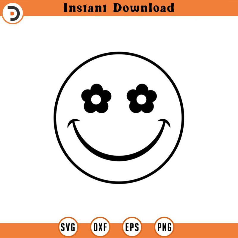 SVG2257-Happy Face Svg, Flower Eyes Svg, Retro Happy Face PNG, Positive, Good Vibes Only Cut File Cricut, Silhouette, Png Pdf, Vector.jpg