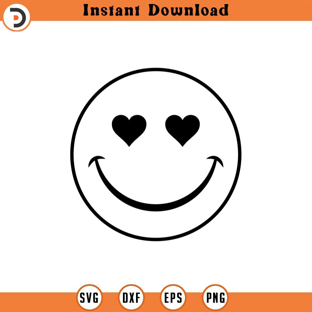 SVG2258-Happy Face Svg, Heart Eyes Svg, Retro Happy Face PNG, Positive, Good Vibes Only Cut File Cricut, Silhouette, Png Pdf, Vector.jpg
