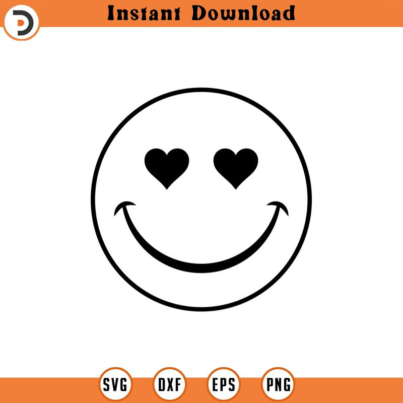 SVG2258-Happy Face Svg, Heart Eyes Svg, Retro Happy Face PNG, Positive, Good Vibes Only Cut File Cricut, Silhouette, Png Pdf, Vector.jpg