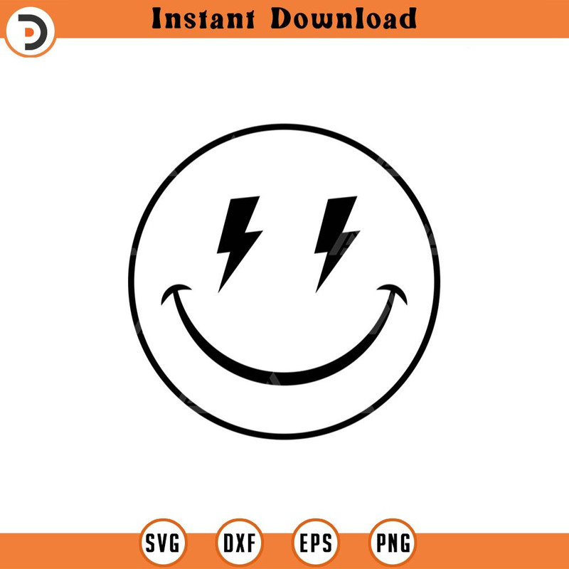SVG2260-Happy Face Svg, Lightning Bolt Eyes Svg, Positive, Retro Happy Face PNG, Good Vibes Only Cut File Cricut, Silhouette, Png Pdf, Vector.jpg