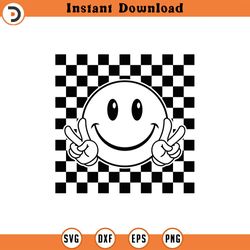 happy face svg, peace sign svg, checkered happy face clipart, retro happy face png cut file cricut, silhouette, png pdf