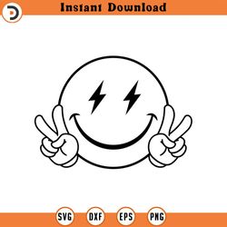 happy face svg, peace sign svg, happy face lightning bolt eyes clipart, retro happy face png cut file cricut, silhouette