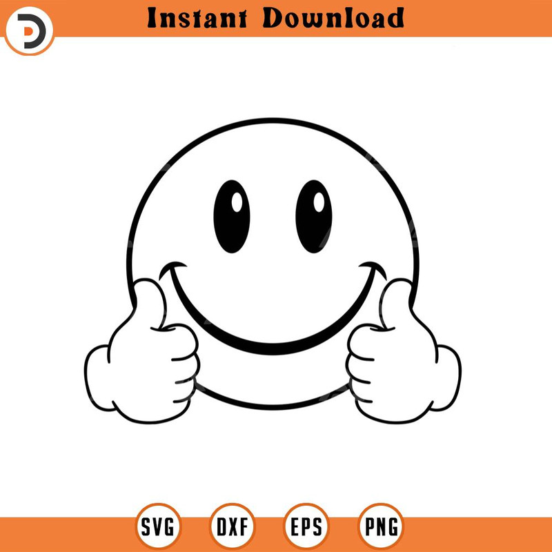 SVG2270-Happy Face Svg, Thumbs Up Svg, Happy Face Clipart, Retro Happy Face PNG, Good Vibes Only Cut File Cricut, Silhouette, Png Pdf, Vector.jpg