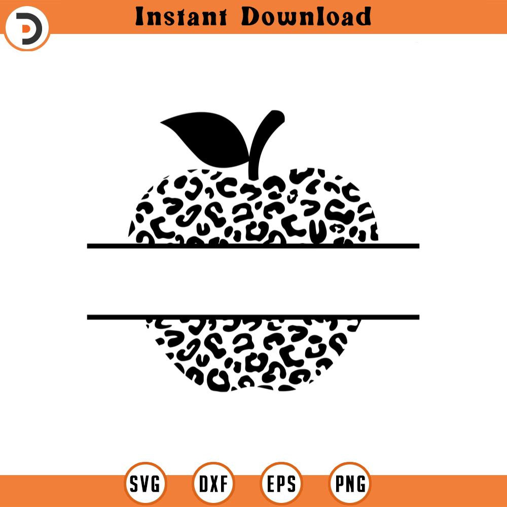 SVG2281-Leopard Apple Monogram Svg, Teacher Svg, Back to School Svg, First Grade, Preschool, Pre K Cut File Cricut, Silhouette, Png Pdf, Vector.jpg