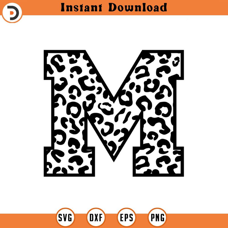 SVG2308-Leopard M Letter Monogram Svg, Cheetah M Letter Svg, Leopard Font Alphabet Svg Cut File Cricut, Silhouette, Png Pdf Eps, Vector.jpg