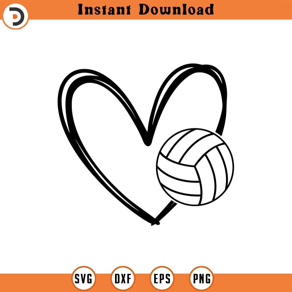 SVG2428-Volleyball Heart Svg, Volleyball T-shirt, Cheer Mom Svg, Game Day Svg, Hand Drawn Heart Svg Cut File Cricut, Silhouette, Png Pdf, Vector.jpg
