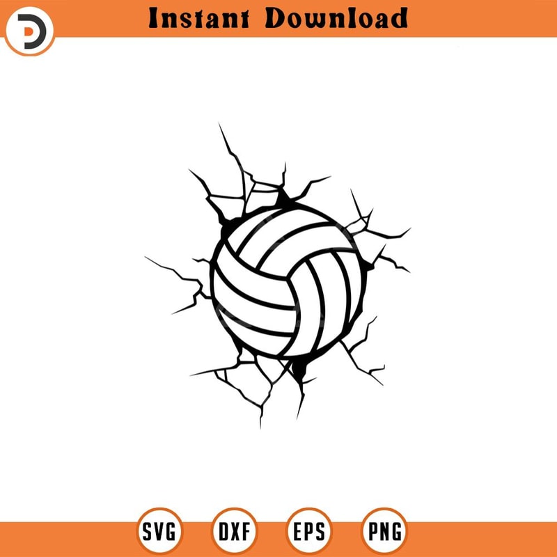 SVG2432-Volleyball Svg, Volleyball Png, Cracked Wall, Smashed Wall, Crashed Wall, Volleyball Ball in the Wall Cut File Cricut, Silhouette, Vector.jpg