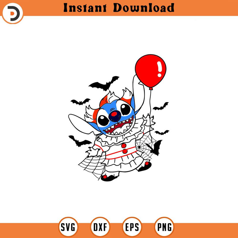 SVG3072-Halloween Clown Svg, Stitch Clown Svg, Halloween Svg, Stitch Halloween Svg, Svg, Png Files For Cricut Sublimation, Layered File, Cut File.jpg