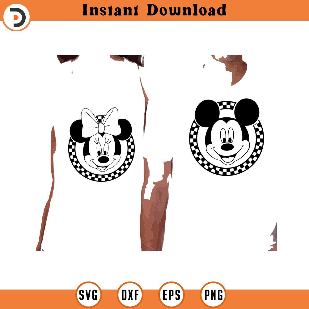 SVG4260-Retro Checkered Mickey Head and Minnie Heads Svg, Png, Dxf, Eps, Cutting machines, Print, Sublimation.jpg
