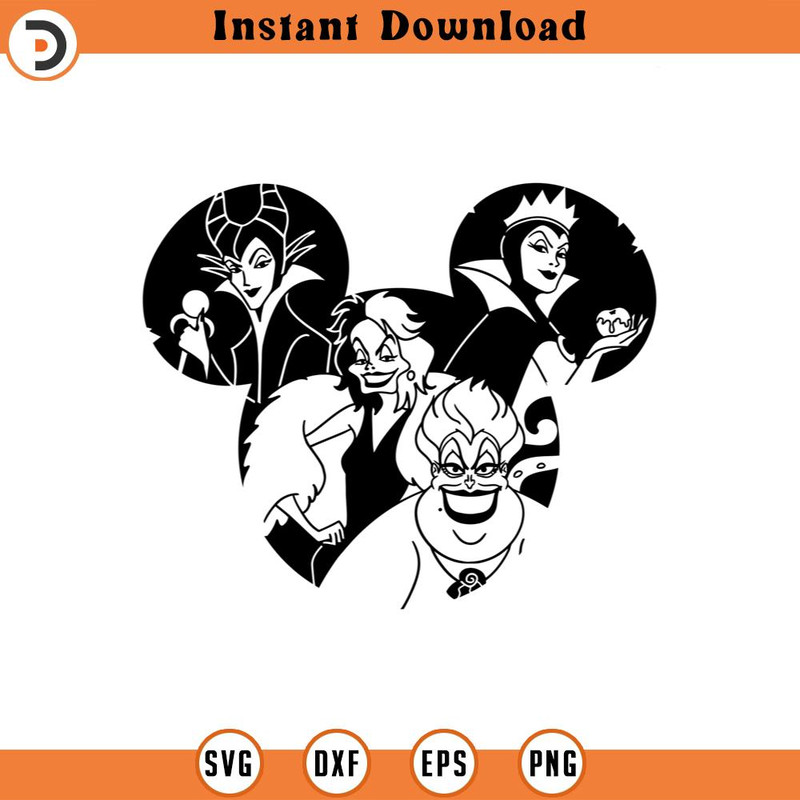 SVG4346-Villains SVG png clipart , Maleficent Cruella Ursula Evil Queen , disneyland ears , cut file silhouette outline.jpg