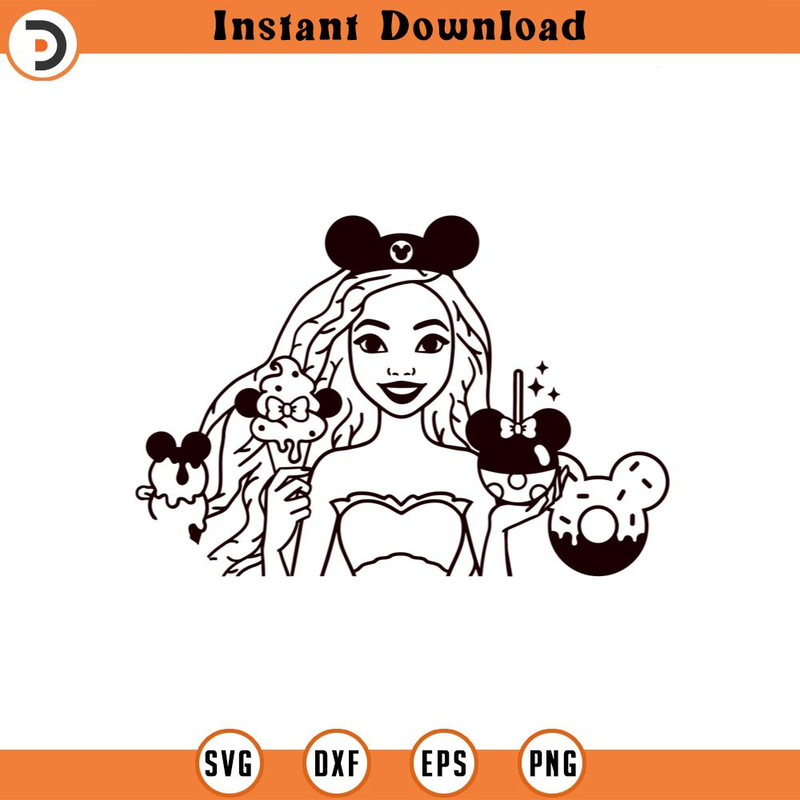 SVG4372-The little mermaid , black ariel princess SVG , snacks , african american girl , png clipart cricut , cut file outline silhouette.jpg