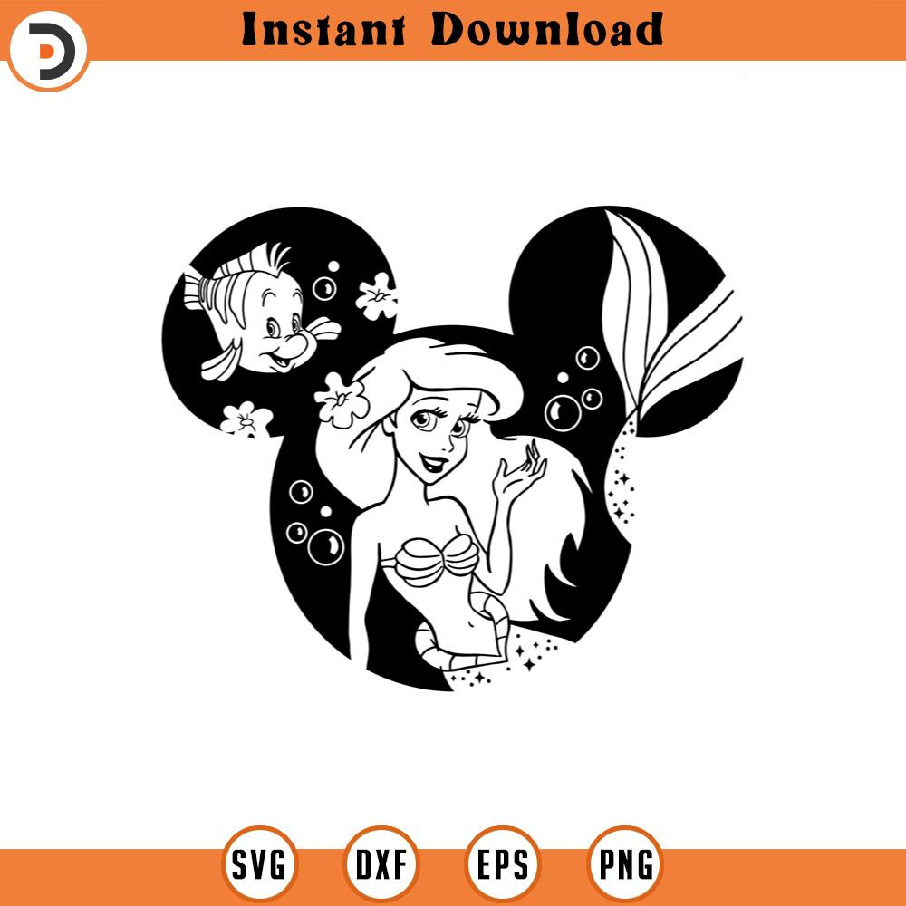 SVG4421-Princess SVG png clipart , Ariel mermaid cut file outline silouette.jpg