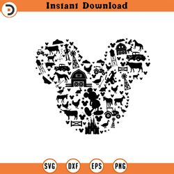 mickey's farm svg, mickey mouse farmer,svg mickey mouse silhouette png, cartoon character cut file dxf, cricut,mickey