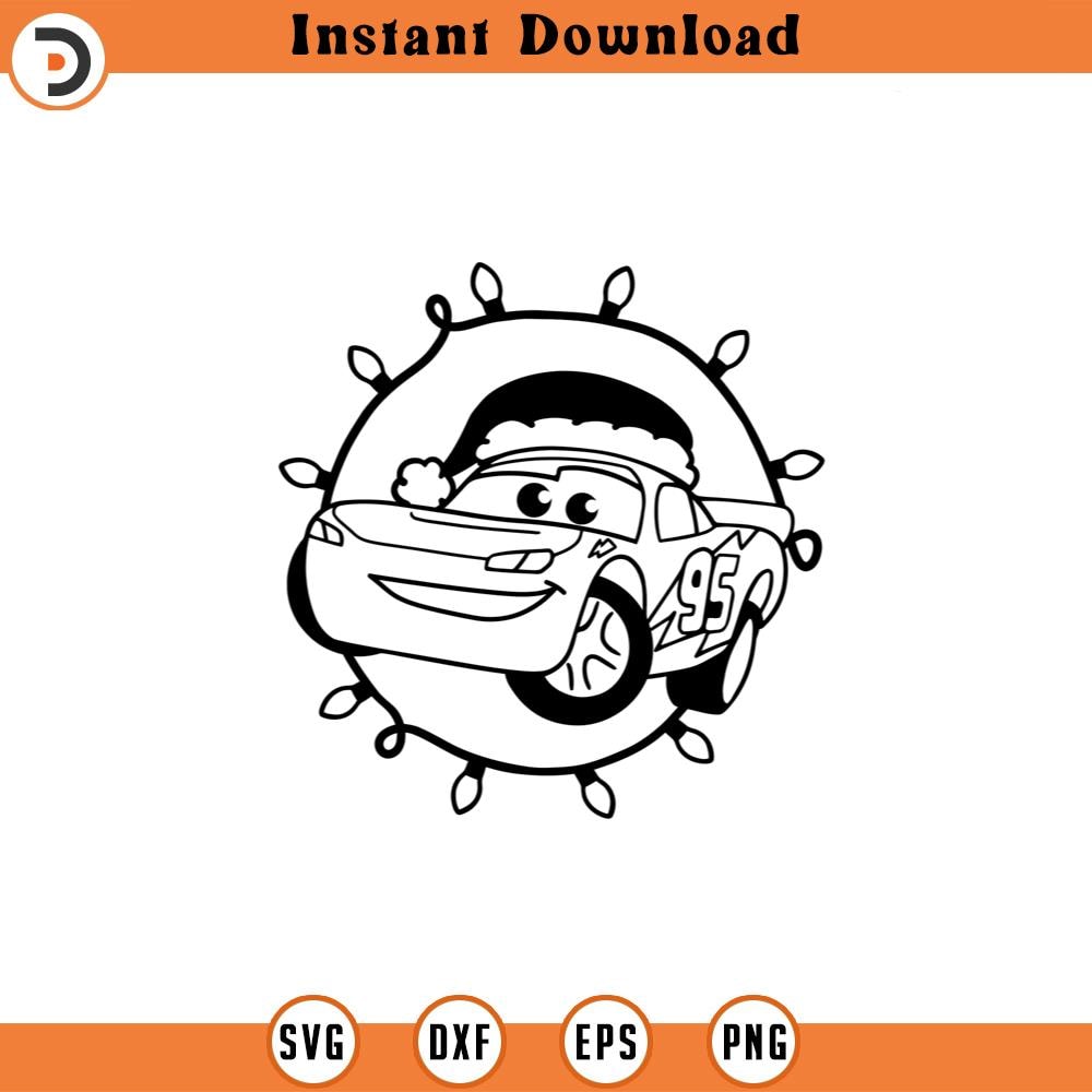 SVG4622-Cars Christmas SVG lightning mcqueen png dxf clipart , christmas lights , cut file outline silhouette.jpg