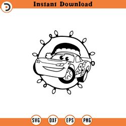 cars christmas svg lightning mcqueen png dxf clipart , christmas lights , cut file outline silhouette 1