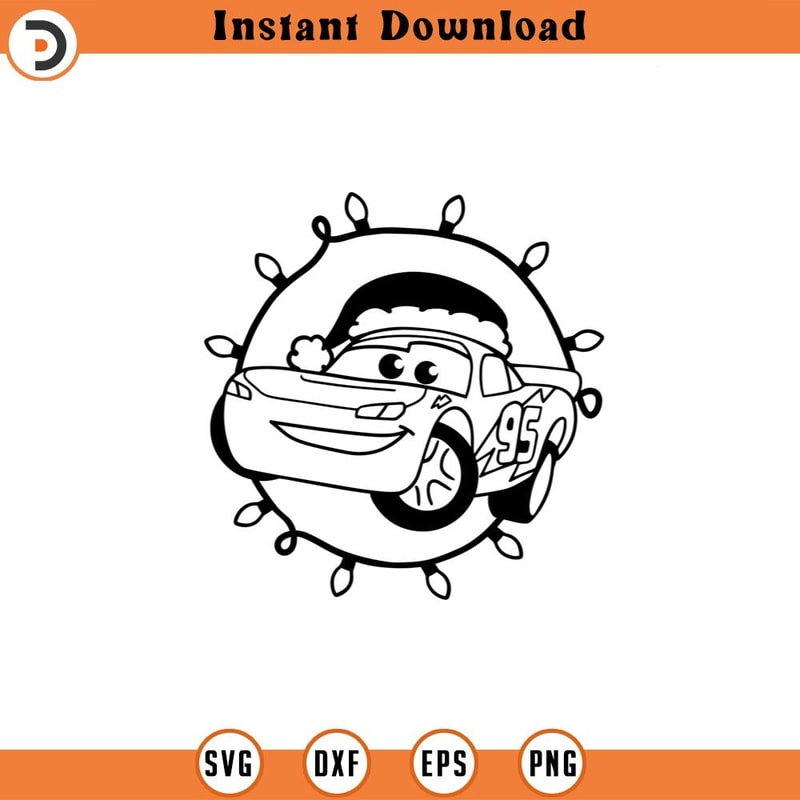 SVG4622-Cars Christmas SVG lightning mcqueen png dxf clipart , christmas lights , cut file outline silhouette.jpg