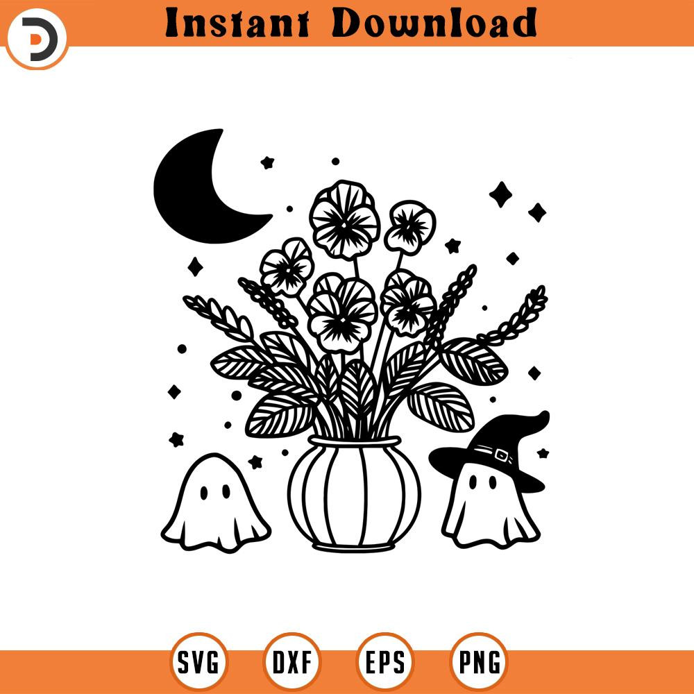 160524245-Spooky Violets Ghost Graphic February Birth Month SVG Silhouette, Cricut File .jpg