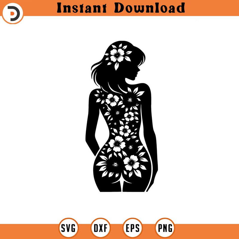 160524253-Silhouette Flower Lady Graphic Boho Vintage Flowe SVG Silhouette, Cricut File .jpg