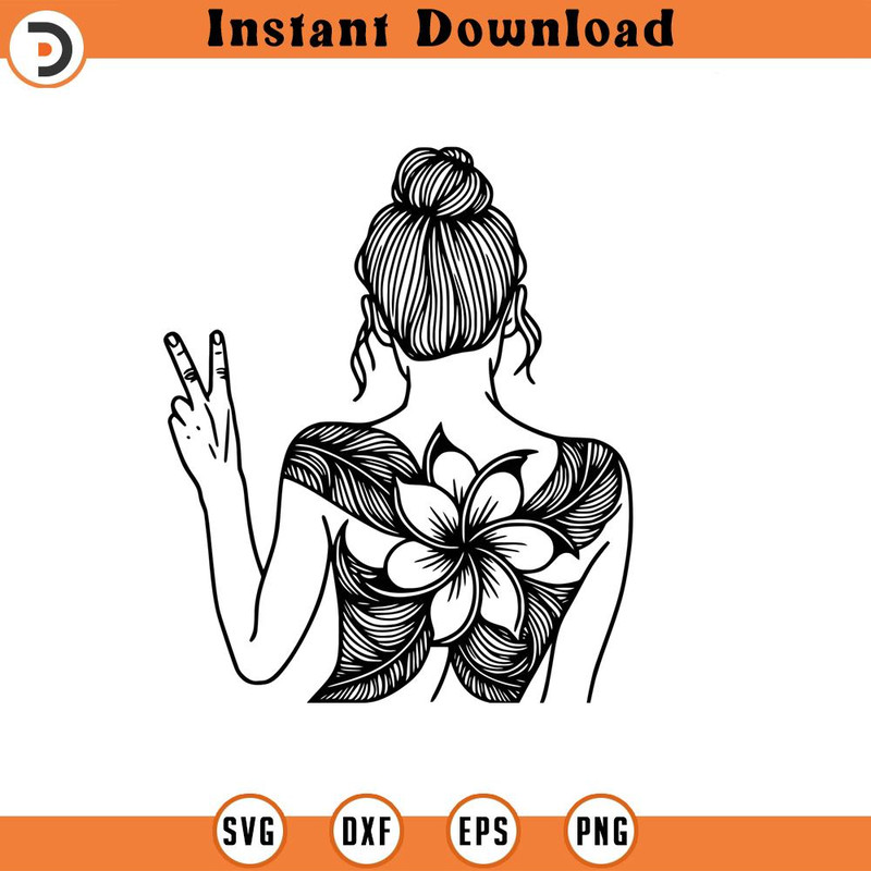 160524259-Plumeria Peace Sign Graphic Boho Botanical Floral SVG Silhouette, Cricut File .jpg