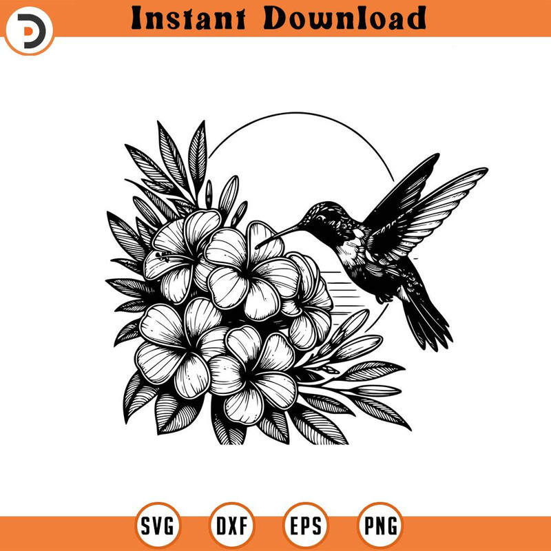 160524261-Plumeria Hummingbird Graphic Gift for Grandma Mo SVG Silhouette, Cricut File .jpg