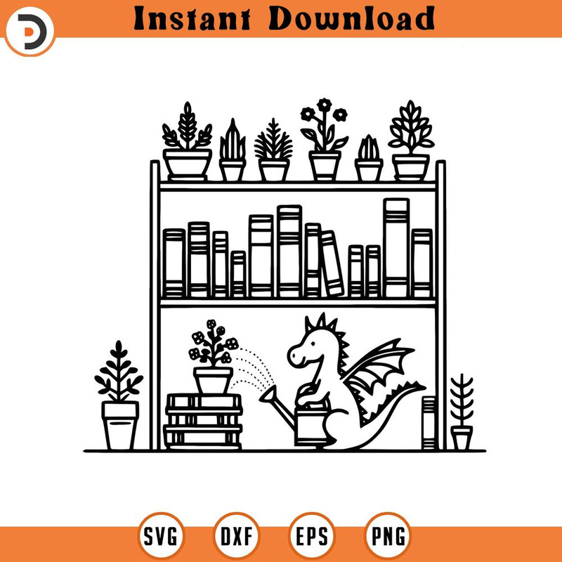 160524299-Bookshelf Dragon Graphic Gift for Plant Lovers SVG Silhouette, Cricut File .jpg