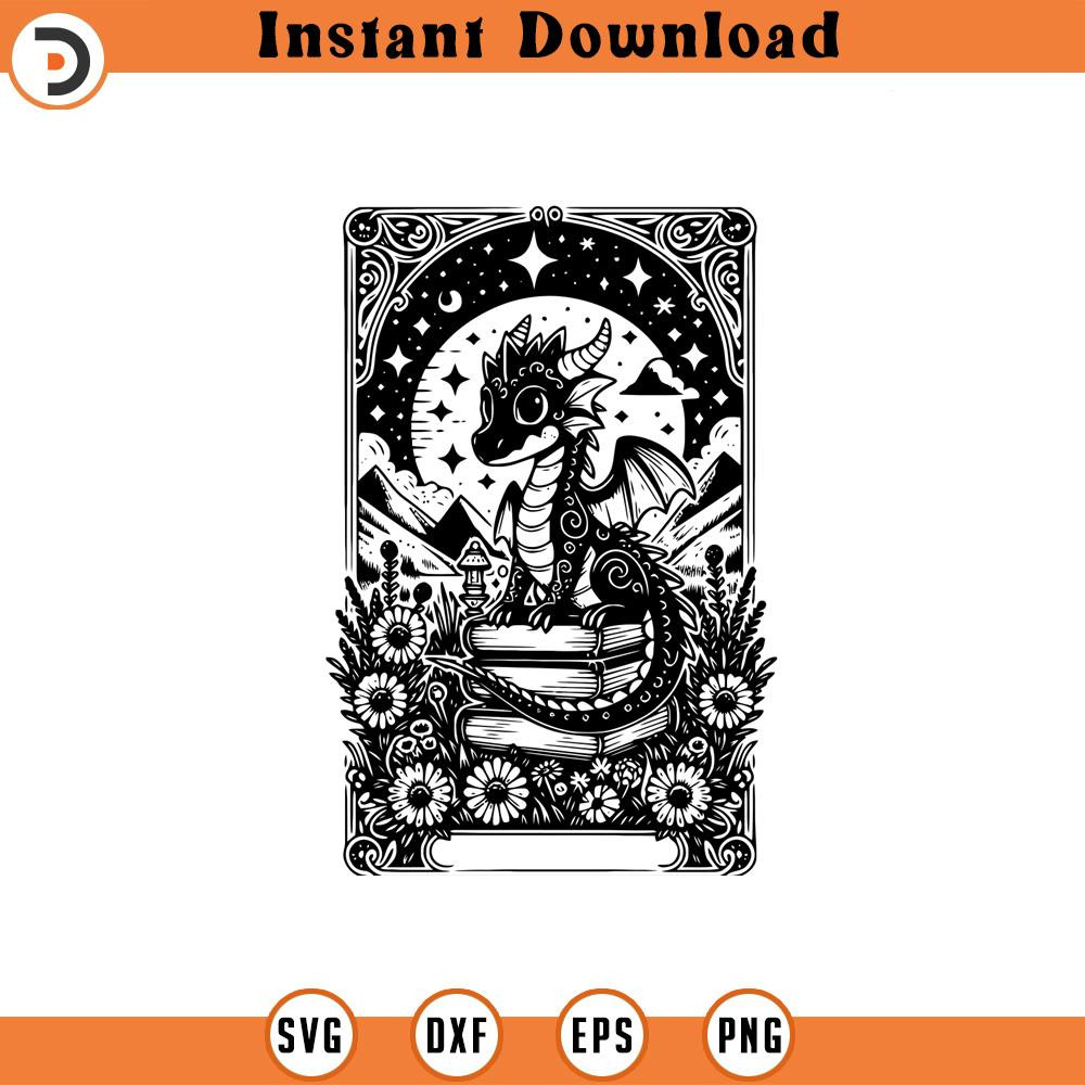 160524303-Bookish Dragon Tarot Card Graphic Gift forhkg SVG Silhouette, Cricut File .jpg