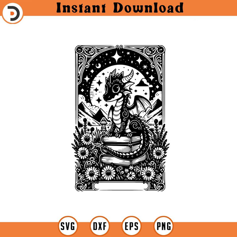 160524303-Bookish Dragon Tarot Card Graphic Gift forhkg SVG Silhouette, Cricut File .jpg
