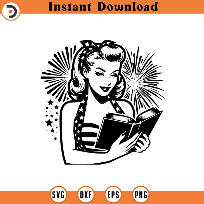 160524257-Retro Bookish Patriotic Graphic Independence Day SVG Silhouette, Cricut File .jpg
