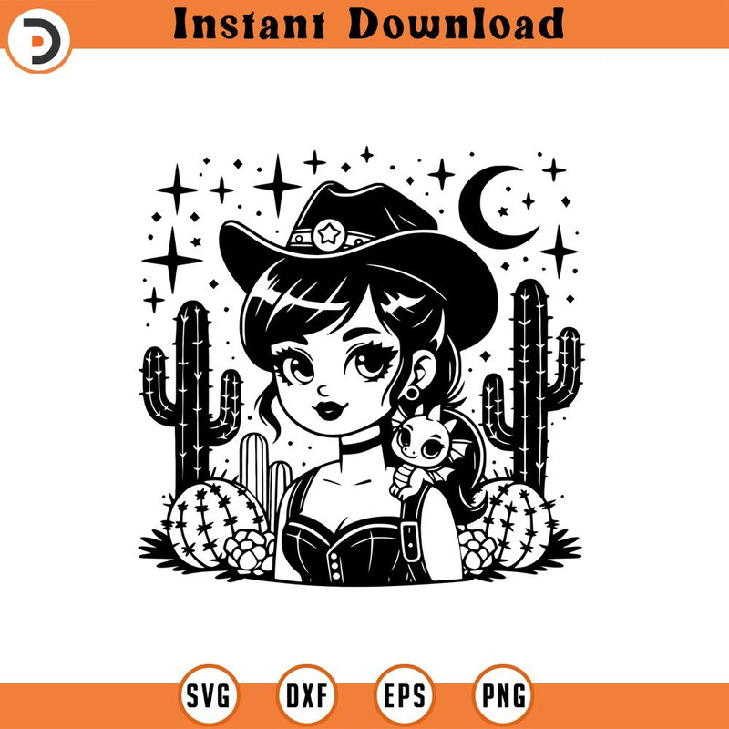 160524287-Cute Cowgirl Pet Dragon Graphic Commercial Licens SVG Silhouette, Cricut File .jpg