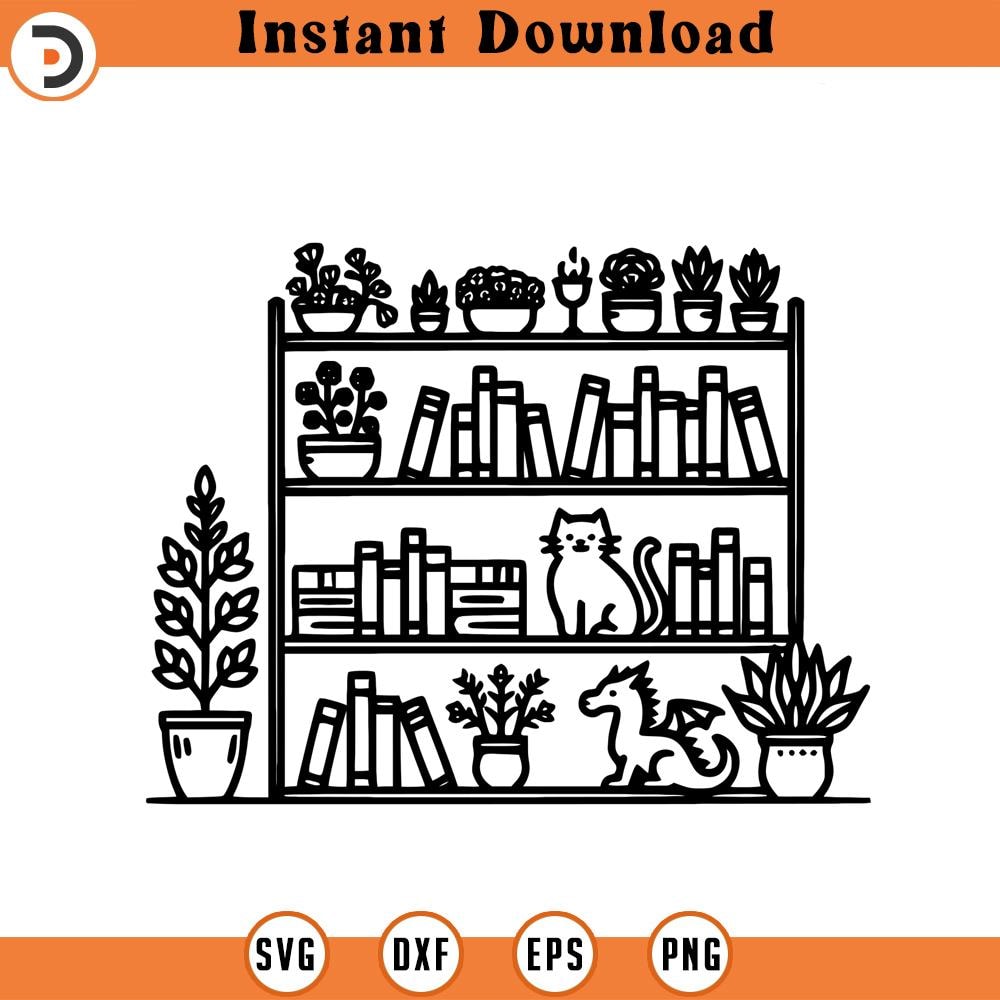160524301-Bookshelf Dragon Cat Graphic Gift for Planthk SVG Silhouette, Cricut File .jpg