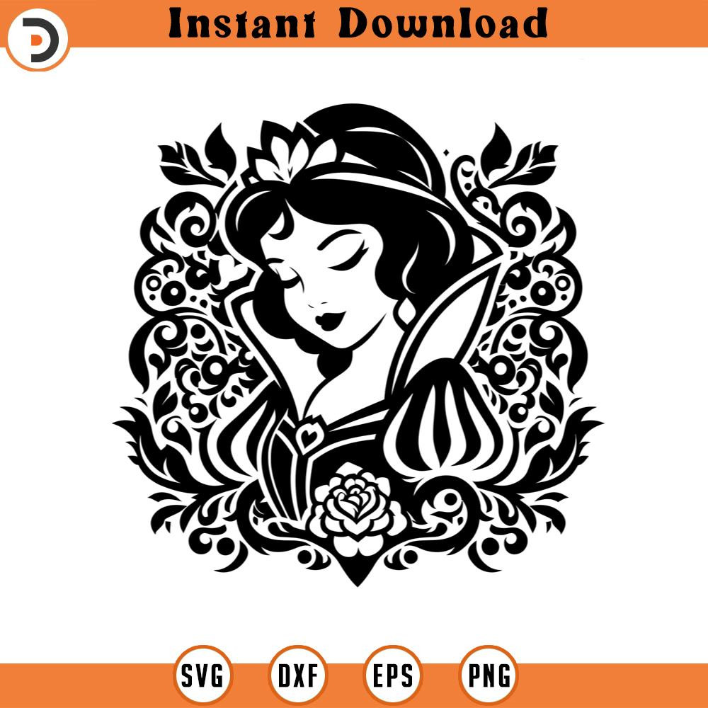 SVG15052413- Snow White Princess Mandala SVG Silhouette, Cricut File.jpg