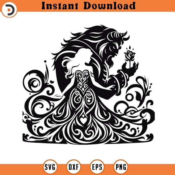 SVG15052467- Mandala Beauty And The Beast SVG Silhouette, Cricut File.jpg