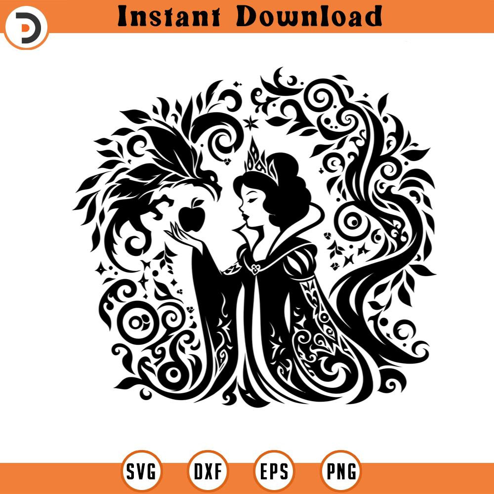 SVG150524133- Snow White Princess & Apple SVG Silhouette, Cricut File.jpg