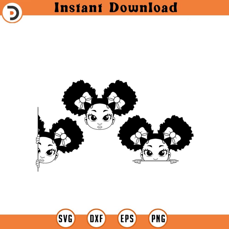 Peekaboo Double Afro Puff Girl Outline Set african PNG.jpg