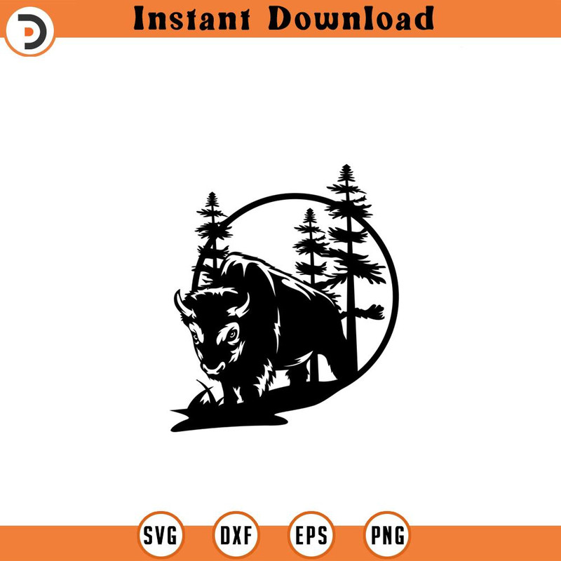 SVG210524210-Bison Mountain Scene svg Forest Wild Life Stencil.jpg