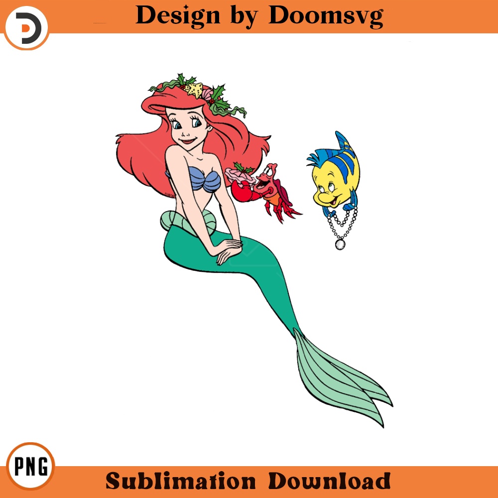 SH169-Ariel Flounder Sebastian Christmas Cartoon Clipart Download, PNG Download Cartoon Clipart Download, PNG Download.jpg