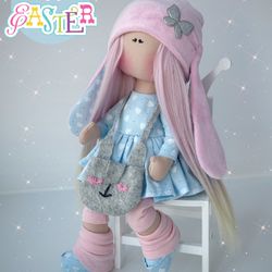 Handmade Bunny Doll. Easter Rag Doll. Tilda Doll. Soft Doll. Gift For Friend. Nursery decor doll. Gift for girl.