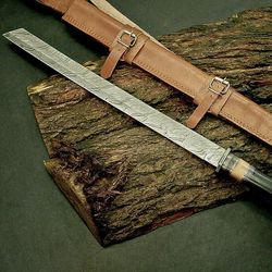 36-inch Hunting Combat Sword, Katana Sword, Hand-forged Damascus Steel