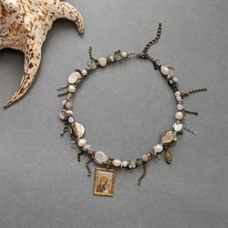 Mixed gemstone grunge necklace for women handmade