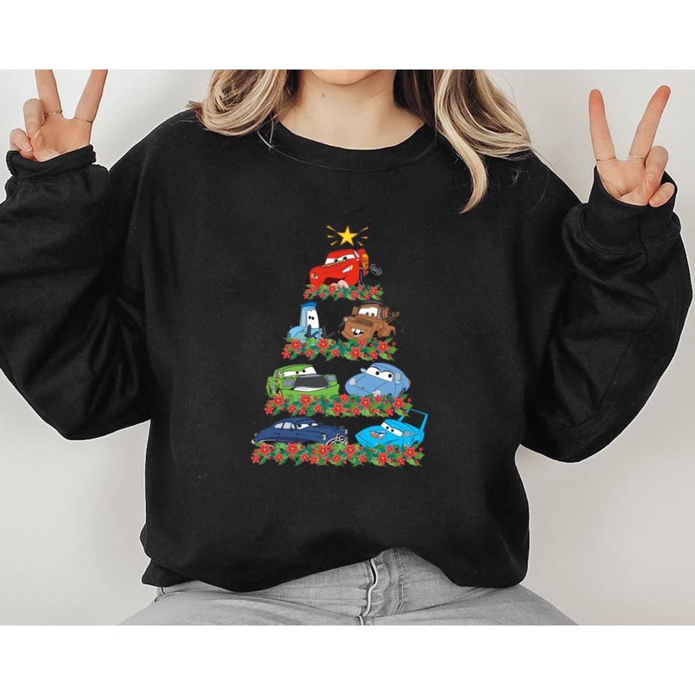 Cars Characters Squad Merry Christmas Tree Funny Unisex Birthday Gift Unisex Tshirt Sweatshirt Hood 3