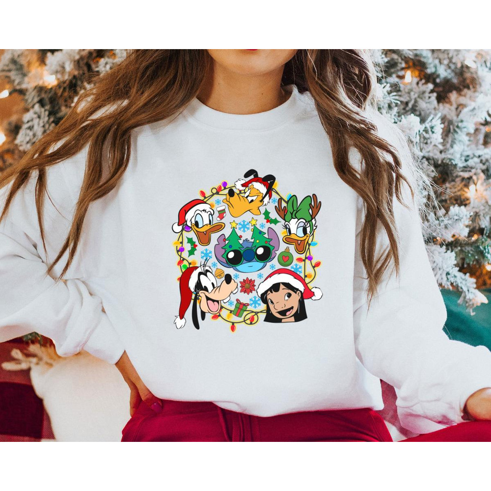 Christmas Lights Friends Stitch Lilo Goofy Pluto Donald Daisy Friends Holiday Gift Unisex Tshirt Sw 3