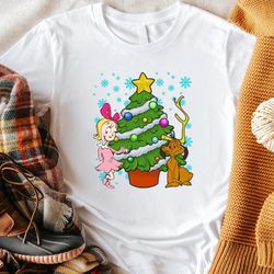 christmas with cindy lou who dog max and whoville tree holiday funny gift unisex tshirt sweatshirt hoodie shirt