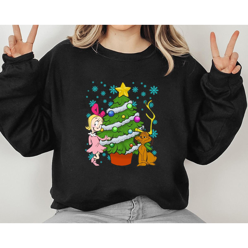 Christmas With Cindy Lou Who Dog Max And Whoville Tree Holiday Funny Gift Unisex Tshirt Sweatshirt 2