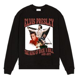 elvis presley sweatshirt, vintage elvis shirts, retro presley singer sweater, 90s elvis graphics shirts, the king of roc