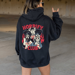 horrify club hoodie, halloween party hoodie, halloween horror characters, halloween hoodie, vintage halloween hoodie, re